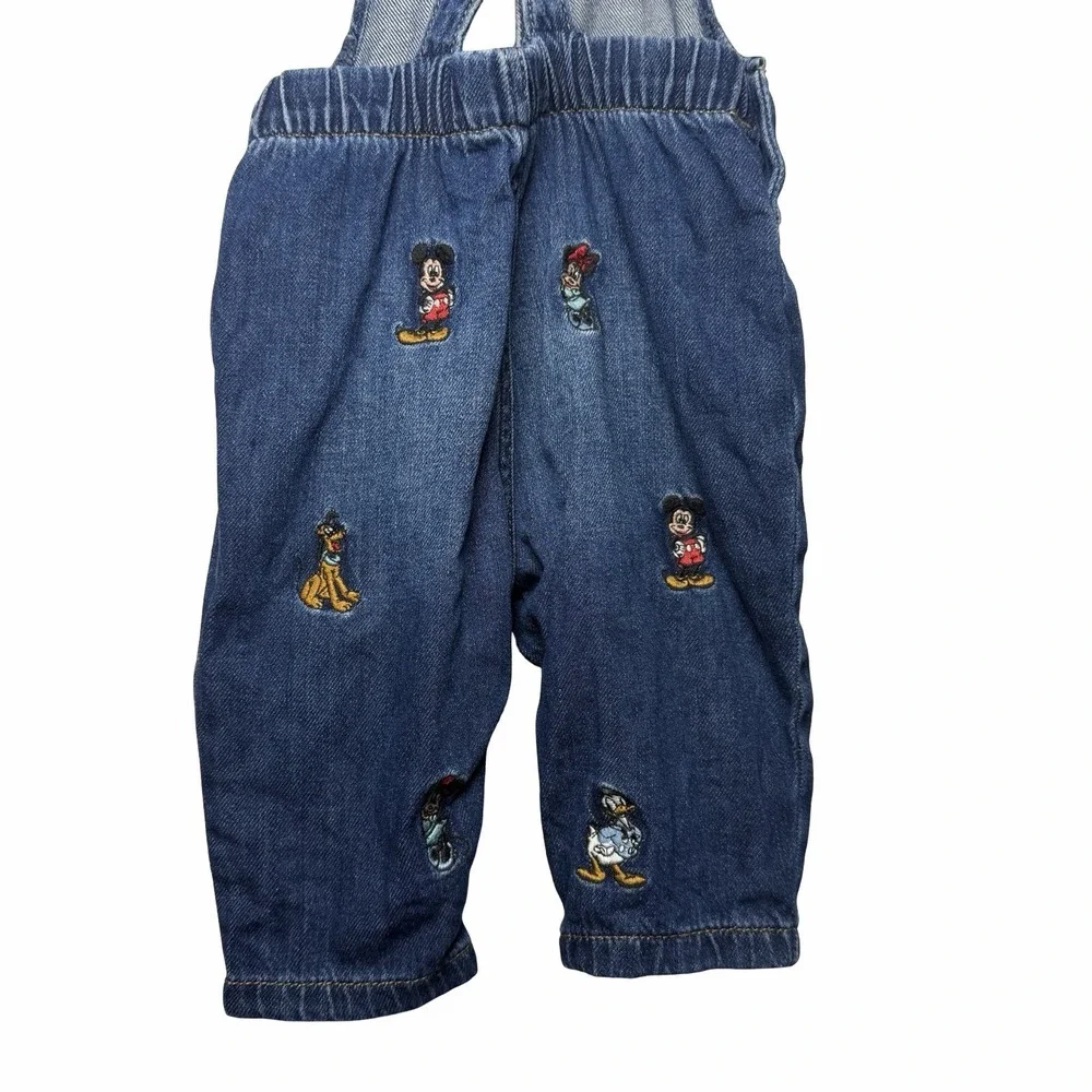 Baby Gap x Disney Denim Overalls 3-6M Mickey Friends Embroidered Dark Wash